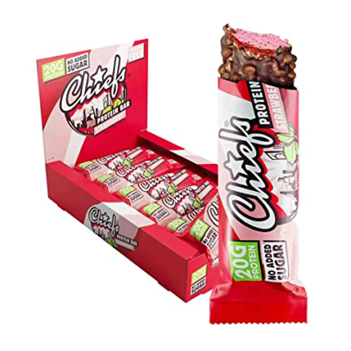 Acheter des barres protéinées Chiefs 12 x 55 g / Fraise - Barres protéinées Chiefs - Boutique en ligne de fitness