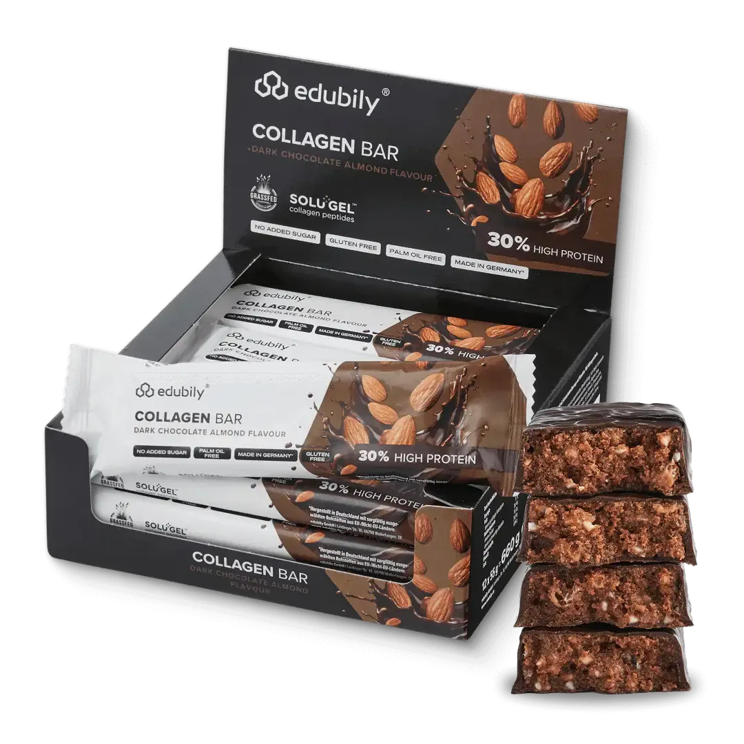 Collagen Bar Dark Chocolate Almond 12 x 55 g kaufen - edubily Proteinriegel - Fitness Onlineshop