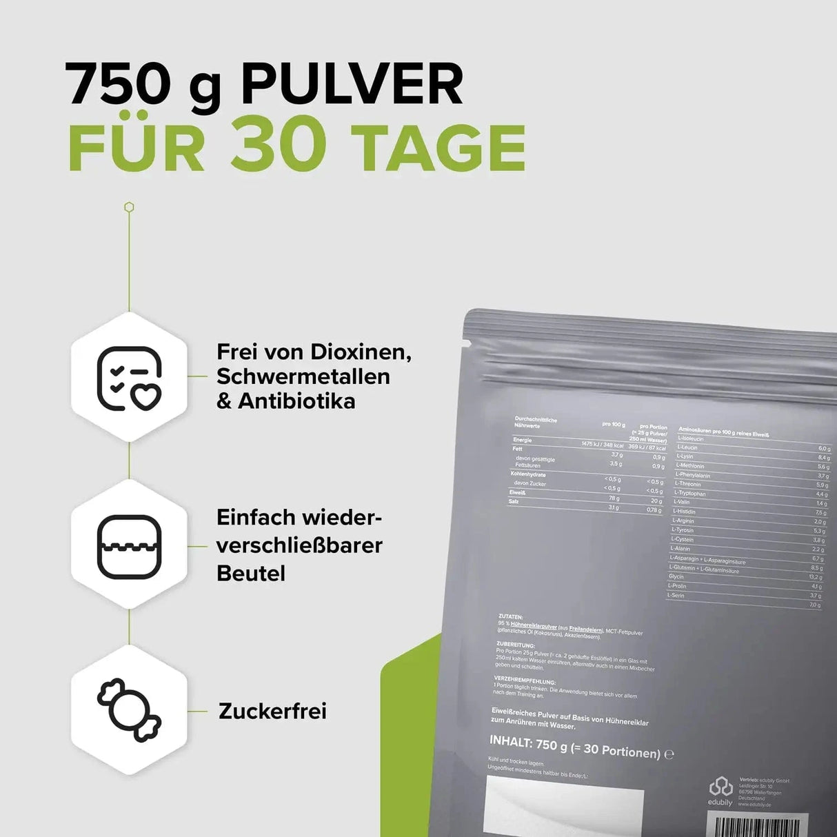 Ei-Protein Pulver aus Freilandhaltung kaufen - edubily Eiproteinpulver - Fitness Onlineshop
