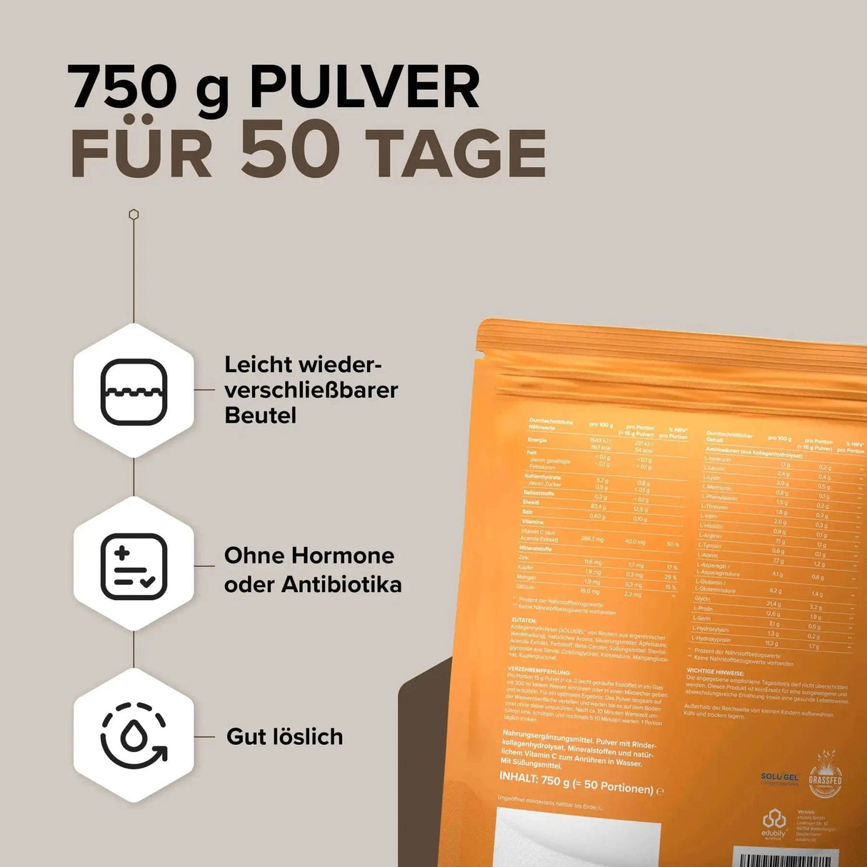 Kollagen-Hydrolysat Pulver kaufen - edubily Kollagen - Fitness Onlineshop