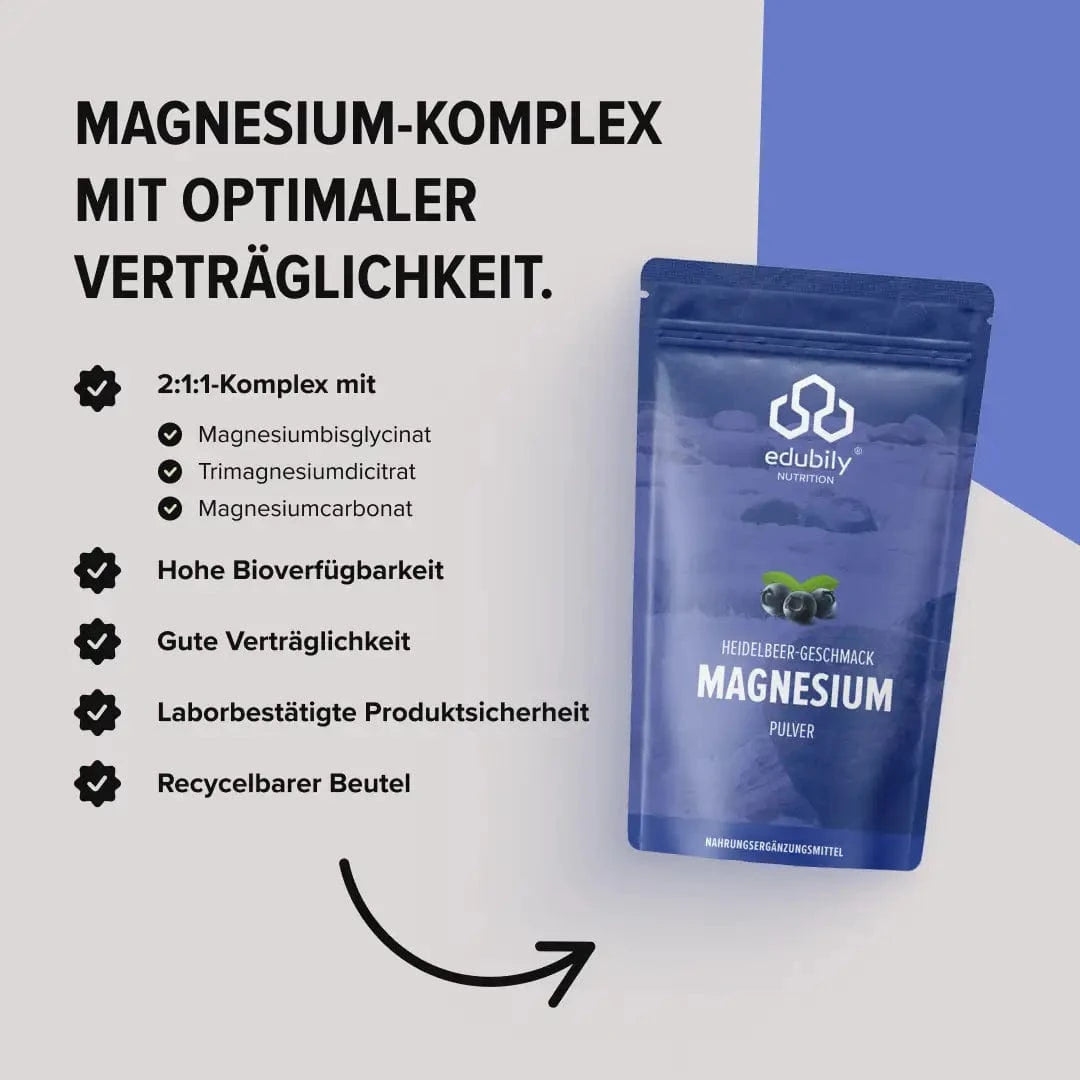 Magnesium-Pulver kaufen - edubily Magnesium (Mineralstoff) - Fitness Onlineshop