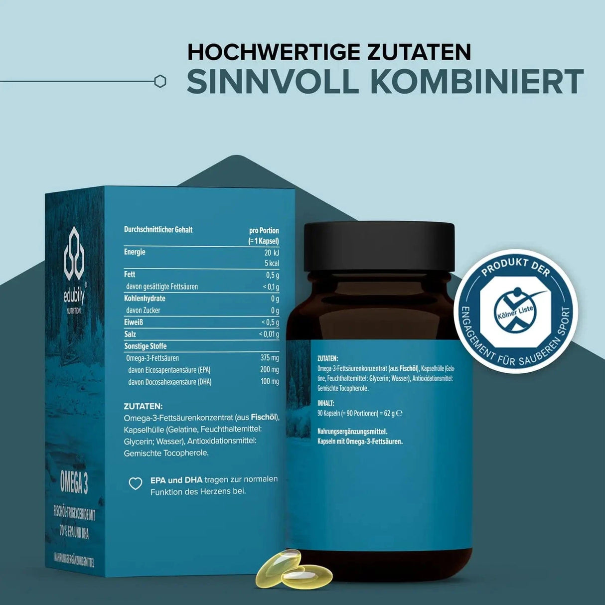 Acquista capsule di omega-3 – (trigliceridi 70%) - edubily Omega 3 - Negozio online di articoli per il fitness