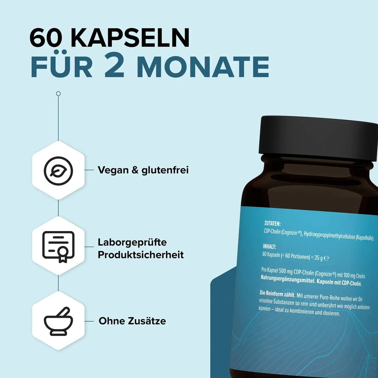 PURE Cholin Kapseln – als CDP-Cholin kaufen - edubily Nootropika - Fitness Onlineshop