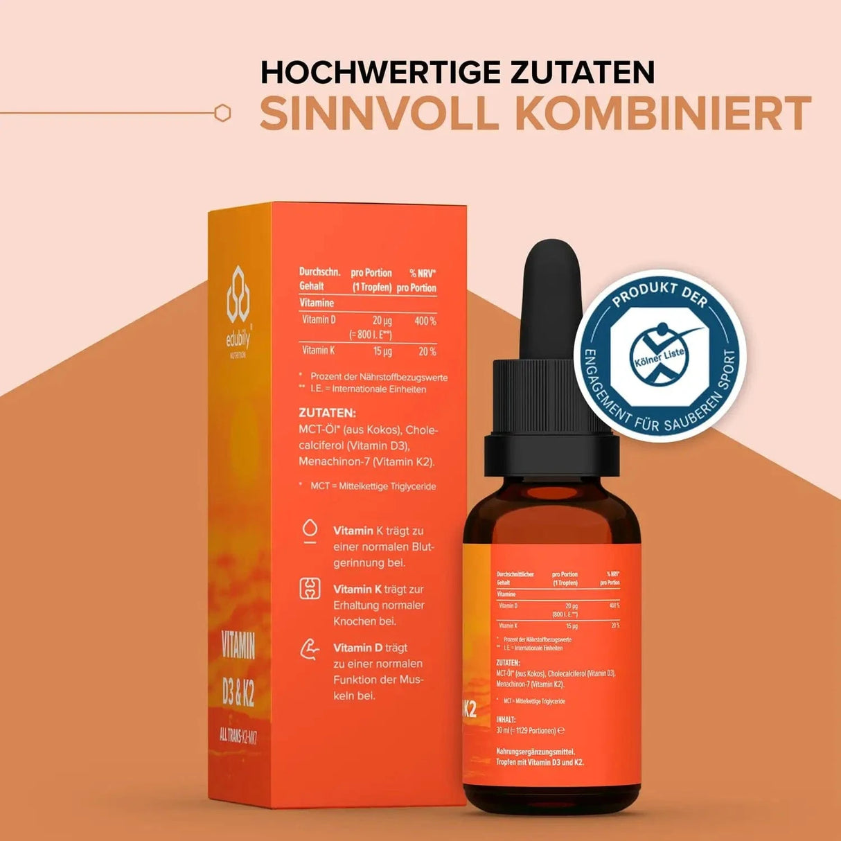 Vitamin D3 & K2 Tropfen 30 ml kaufen - edubily Vitamine - Fitness Onlineshop