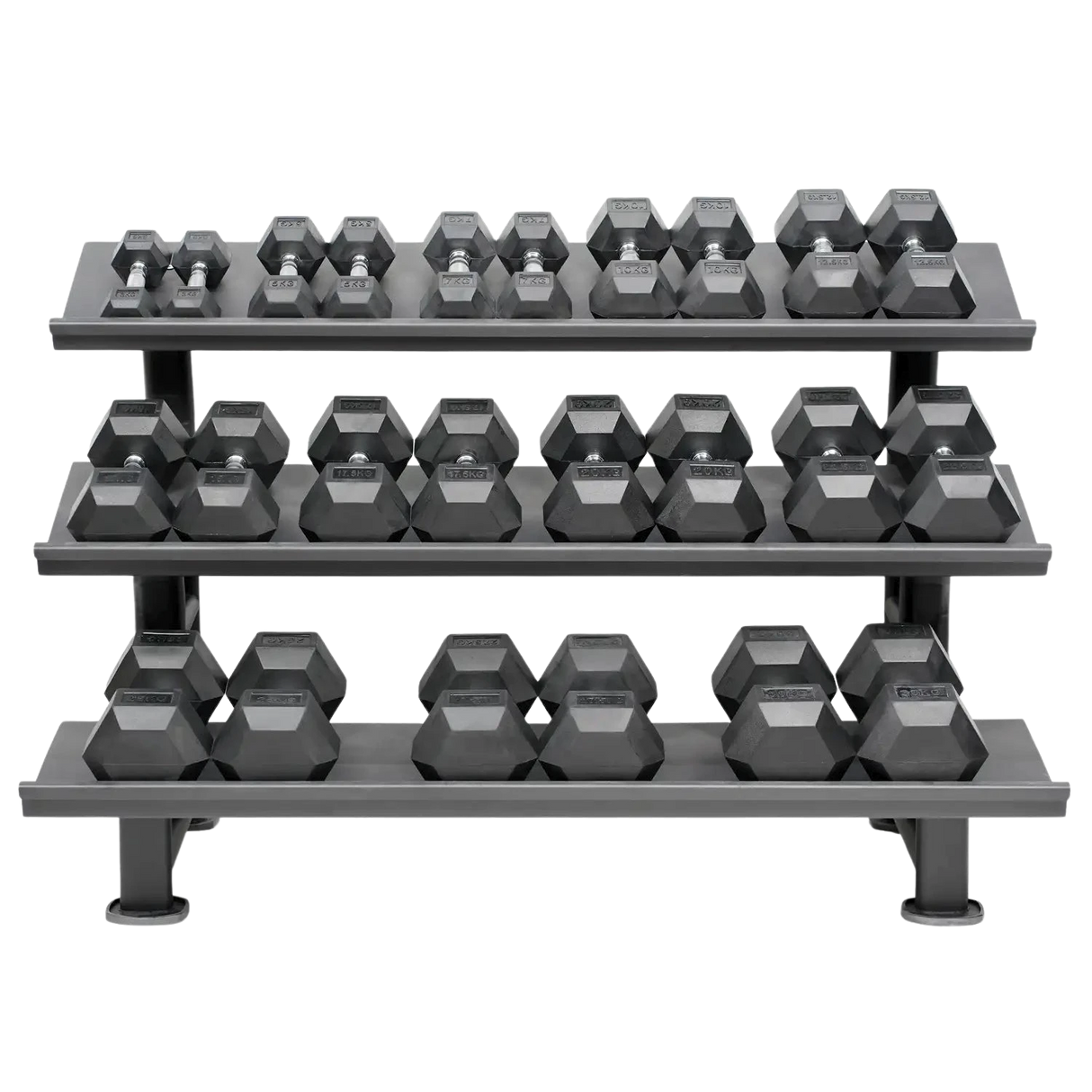Acheter un ensemble d'haltères hexagonaux (haltères courts)30(12 paires) avec support de rangement - Ensembles d'haltères courts HighPowered - Boutique en ligne de fitness