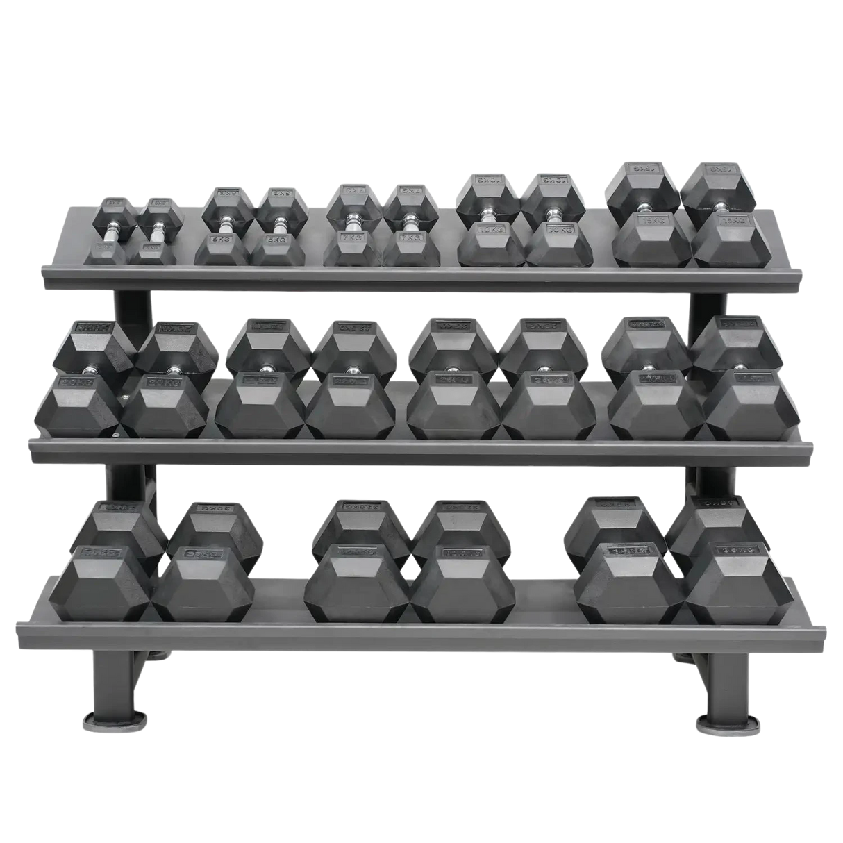 Acheter un ensemble d'haltères hexagonaux (haltères courts)35(12 paires) avec support de rangement - Ensembles d'haltères courts HighPowered - Boutique en ligne de fitness