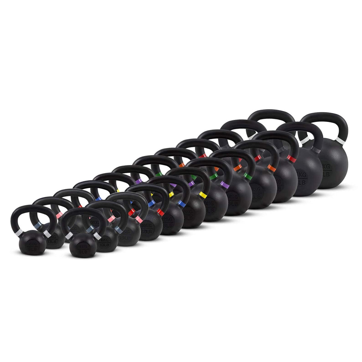 Acheter un ensemble complet de kettlebells à double revêtement en poudre (24 kettlebells de 4 à 40 kg) - Ensembles de kettlebells HighPowered - Boutique en ligne de fitness