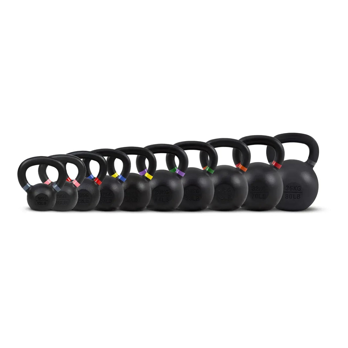 Acheter le lot de kettlebells Elite avec revêtement poudré (9 kettlebells de 8 à 36 kg) - Lots de kettlebells HighPowered - Boutique en ligne de fitness