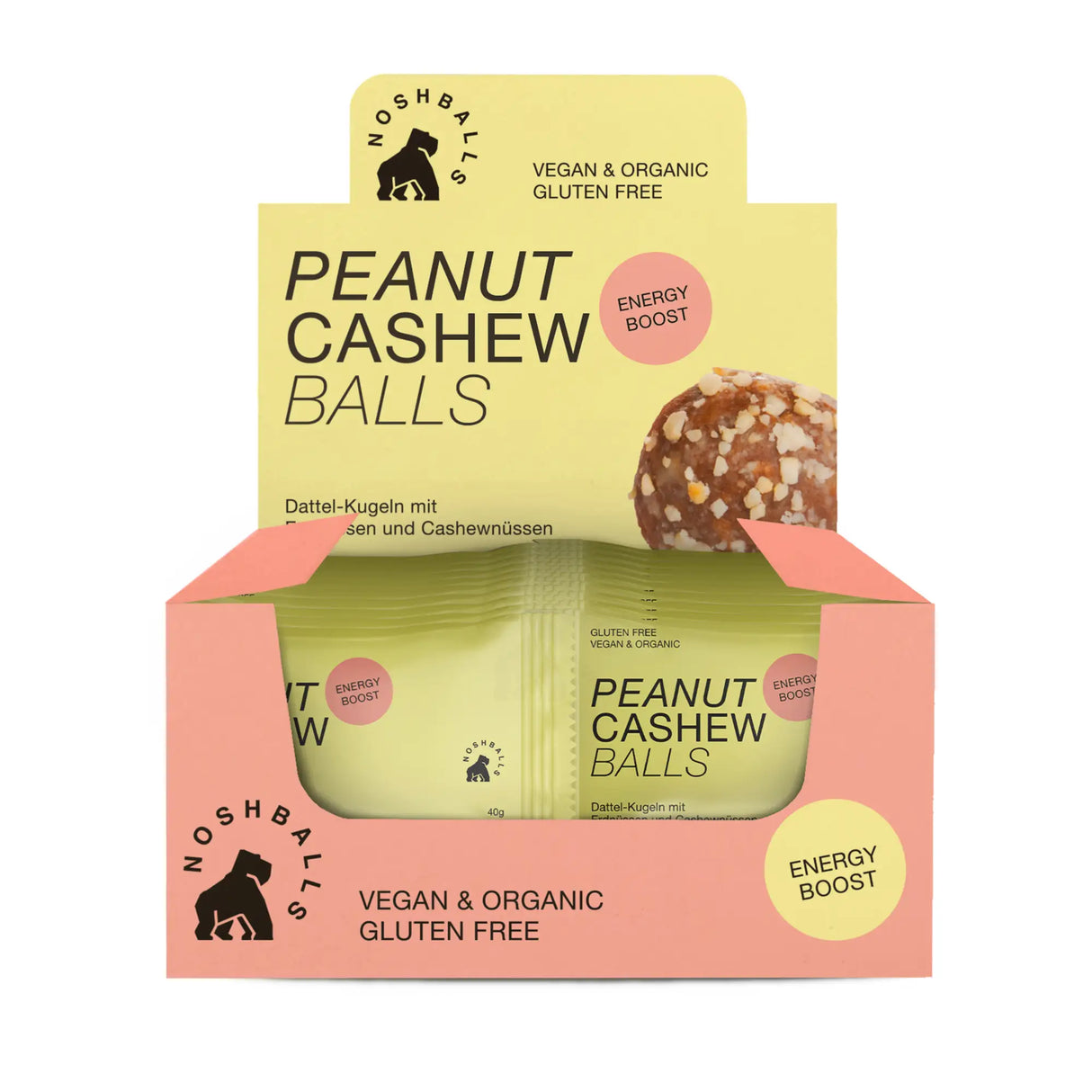 Noshballs (bio) 20 x 40 g / Performance (Erdnuss & Cashew) kaufen - Noshballs Energieriegel - Fitness Onlineshop