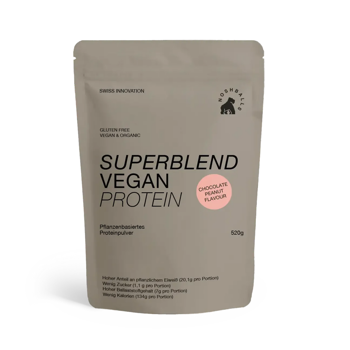 Acquista Superblend Protein (520 g) al gusto cioccolato/arachidi - Noshballs Proteine in polvere vegane - Negozio online di articoli per il fitness