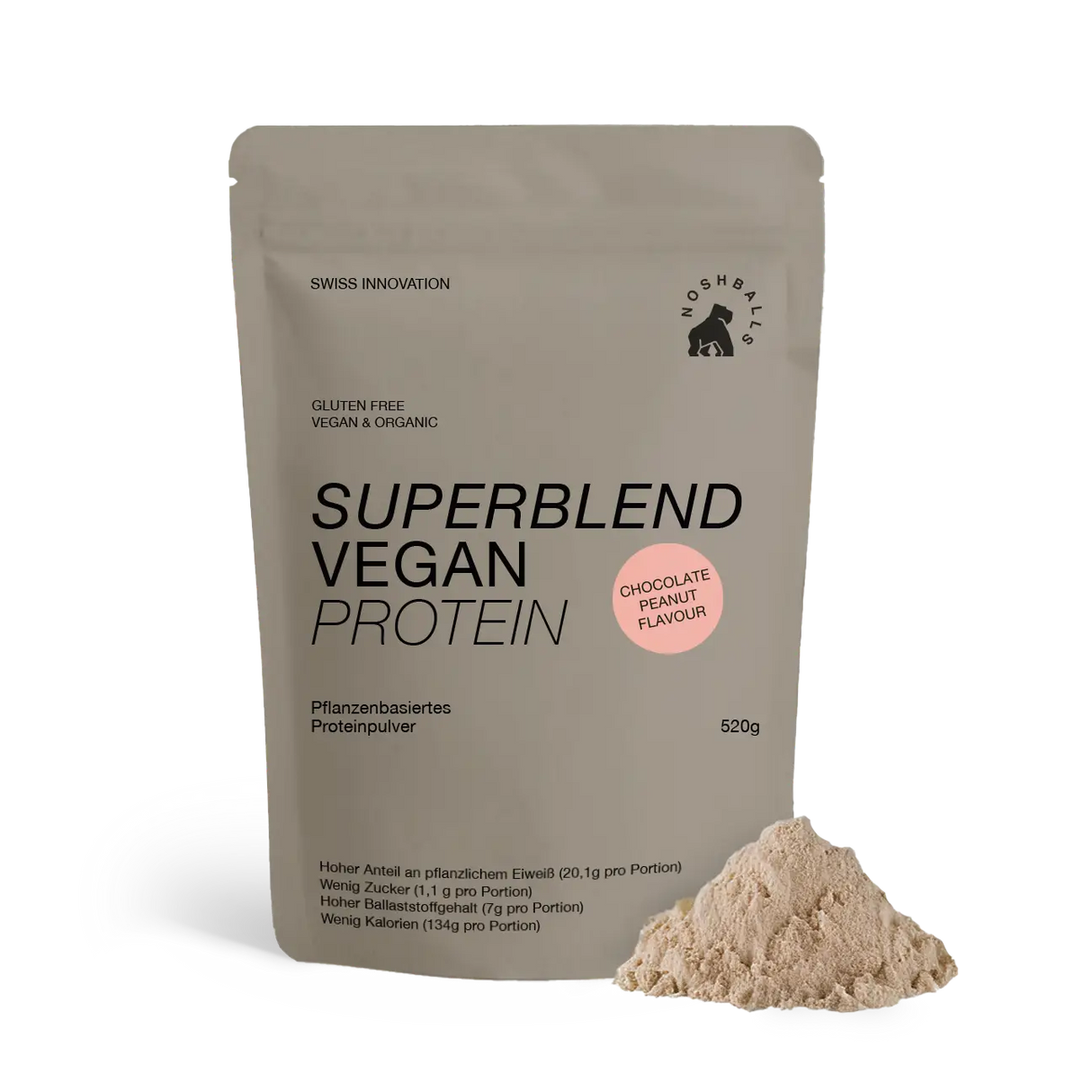 Acquista Superblend Protein (520 g) al gusto cioccolato/arachidi - Noshballs Proteine in polvere vegane - Negozio online di articoli per il fitness