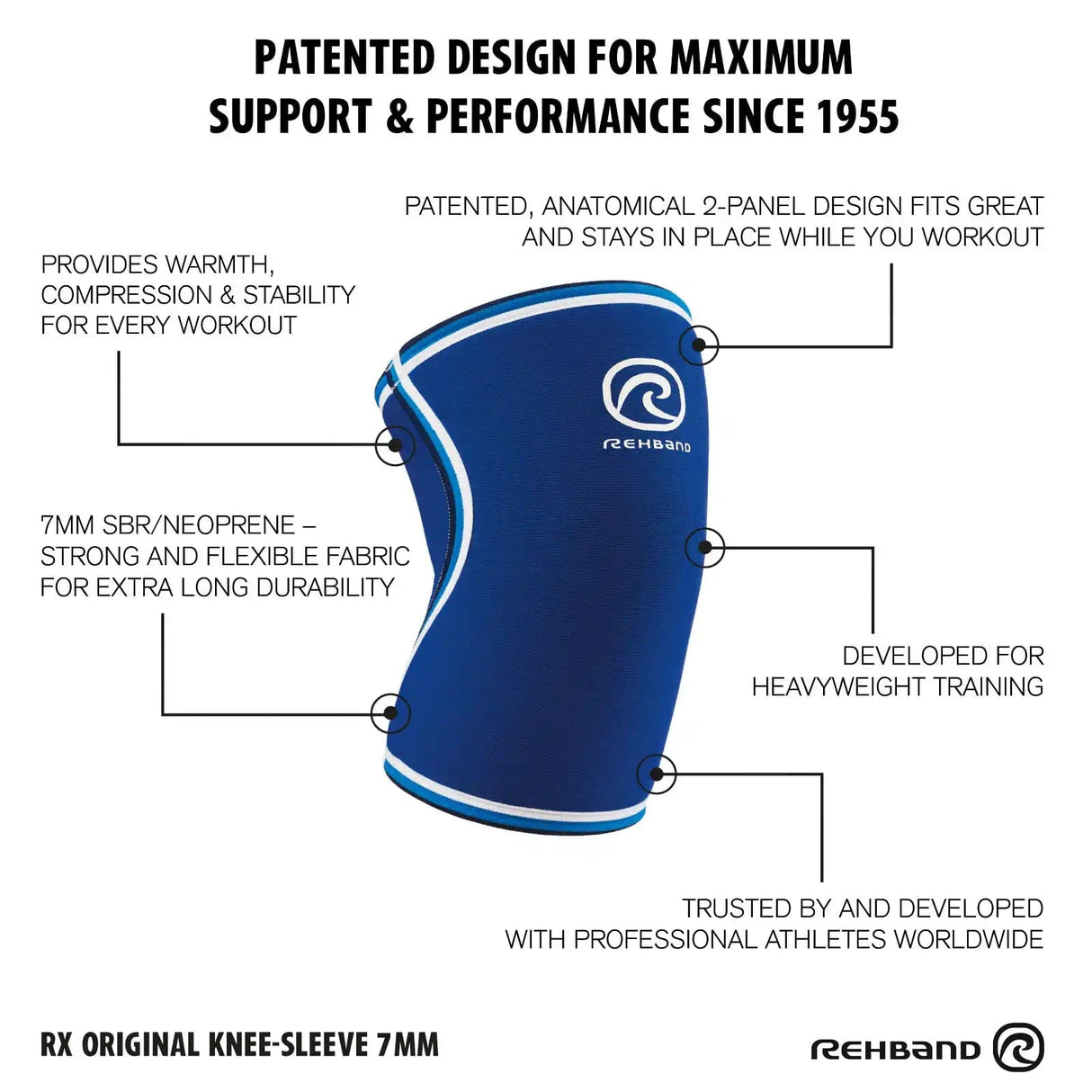 Buy the Rehband RX Original Knee Sleeve 7 mm Blue at HighPowered.ch