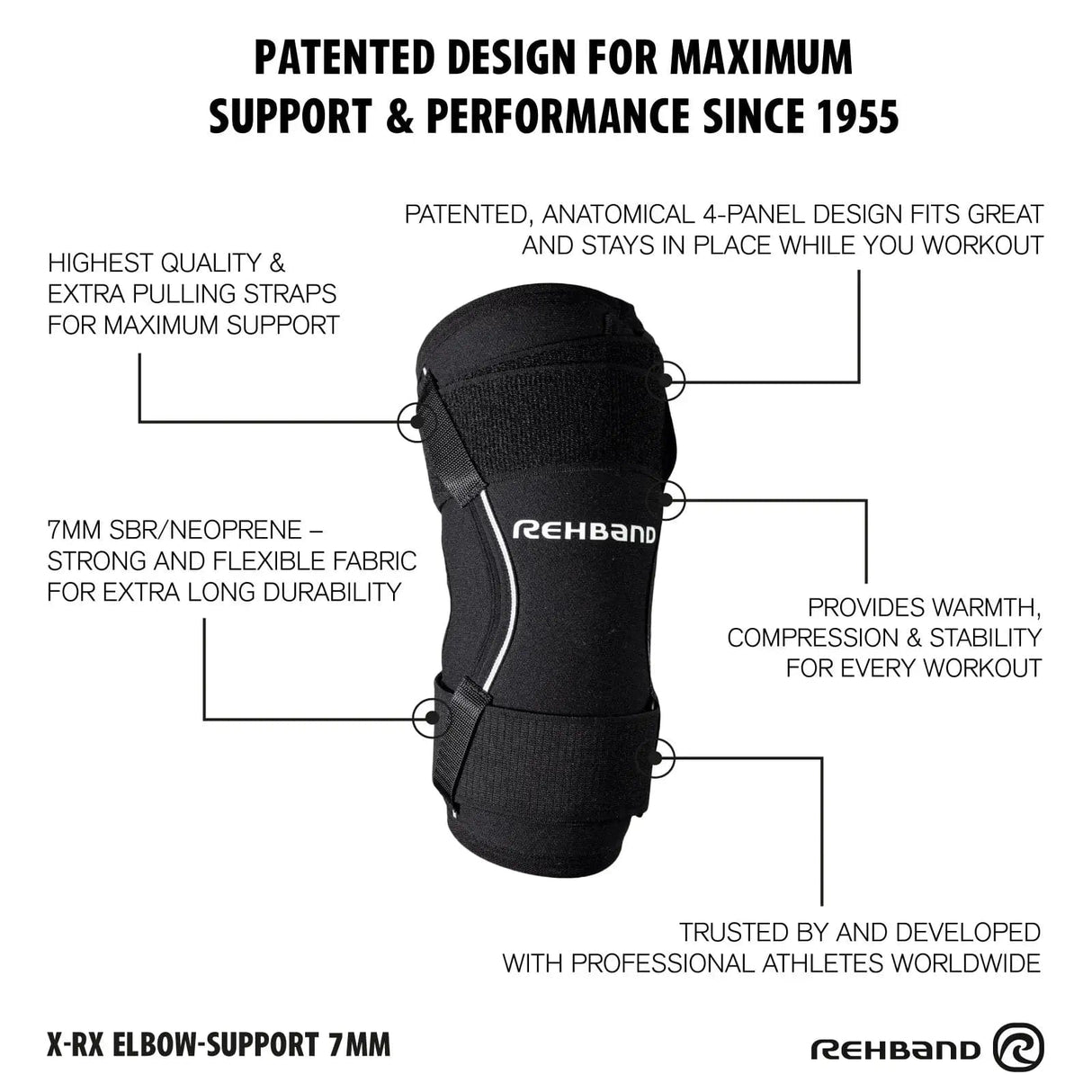 Rehband X-RX Elbow Support 7 mm mit Straps (links) Schwarz kaufen bei HighPowered.ch