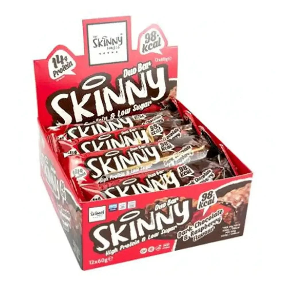 Buy Skinny Protein Bars 12 x 60 g / Dark Chocolate & Raspberry - Vegan Protein Bars - Fitness Online Store