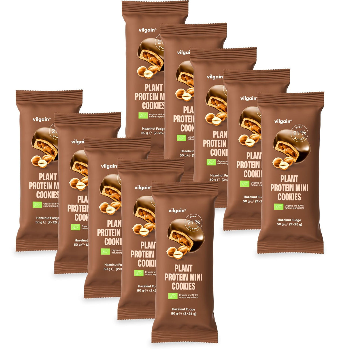 BIO Plant Protein Mini Cookies Haselnuss-Fondant / 10 x 50 g kaufen - Vilgain Protein Cookie - Fitness Onlineshop
