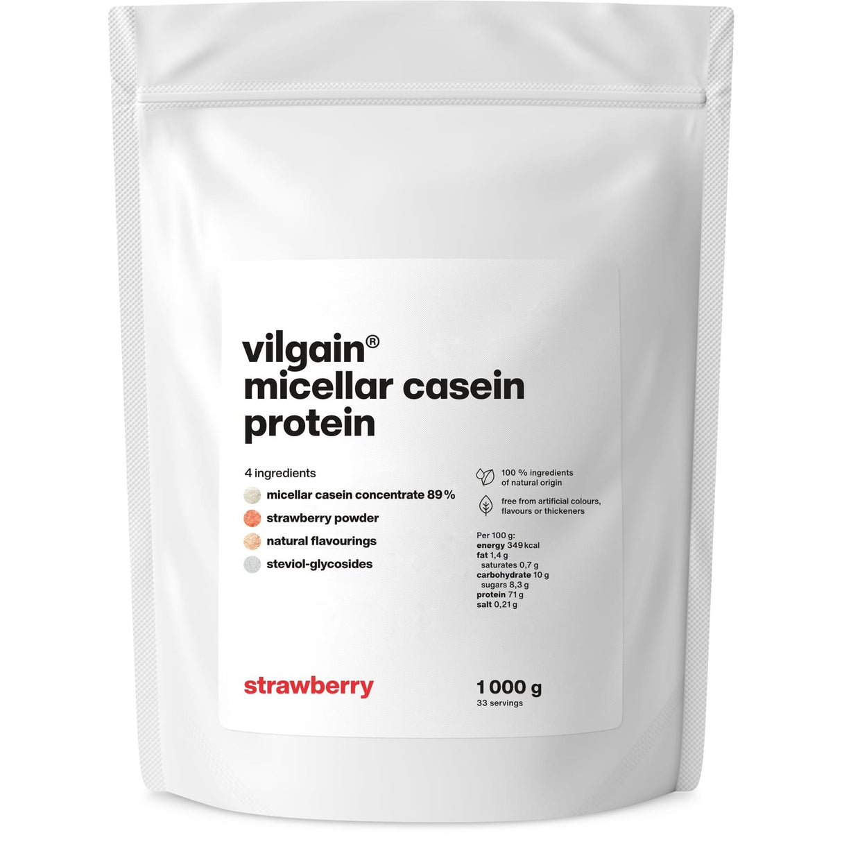 Micellar Casein Protein Erdbeere / 1'000 g kaufen - Vilgain Casein Proteinpulver - Fitness Onlineshop