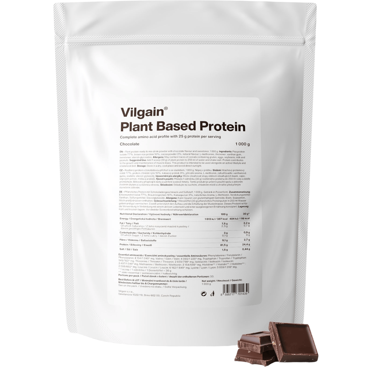 Pflanzliches Protein Schokolade / 1'000 g kaufen - Vilgain Veganes Proteinpulver - Fitness Onlineshop