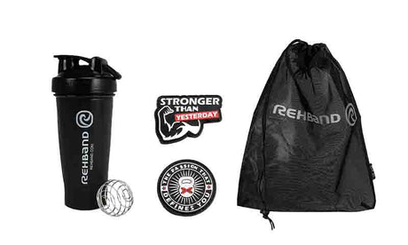 Image of water bottle, shaker bottle, spray bottle, and bag