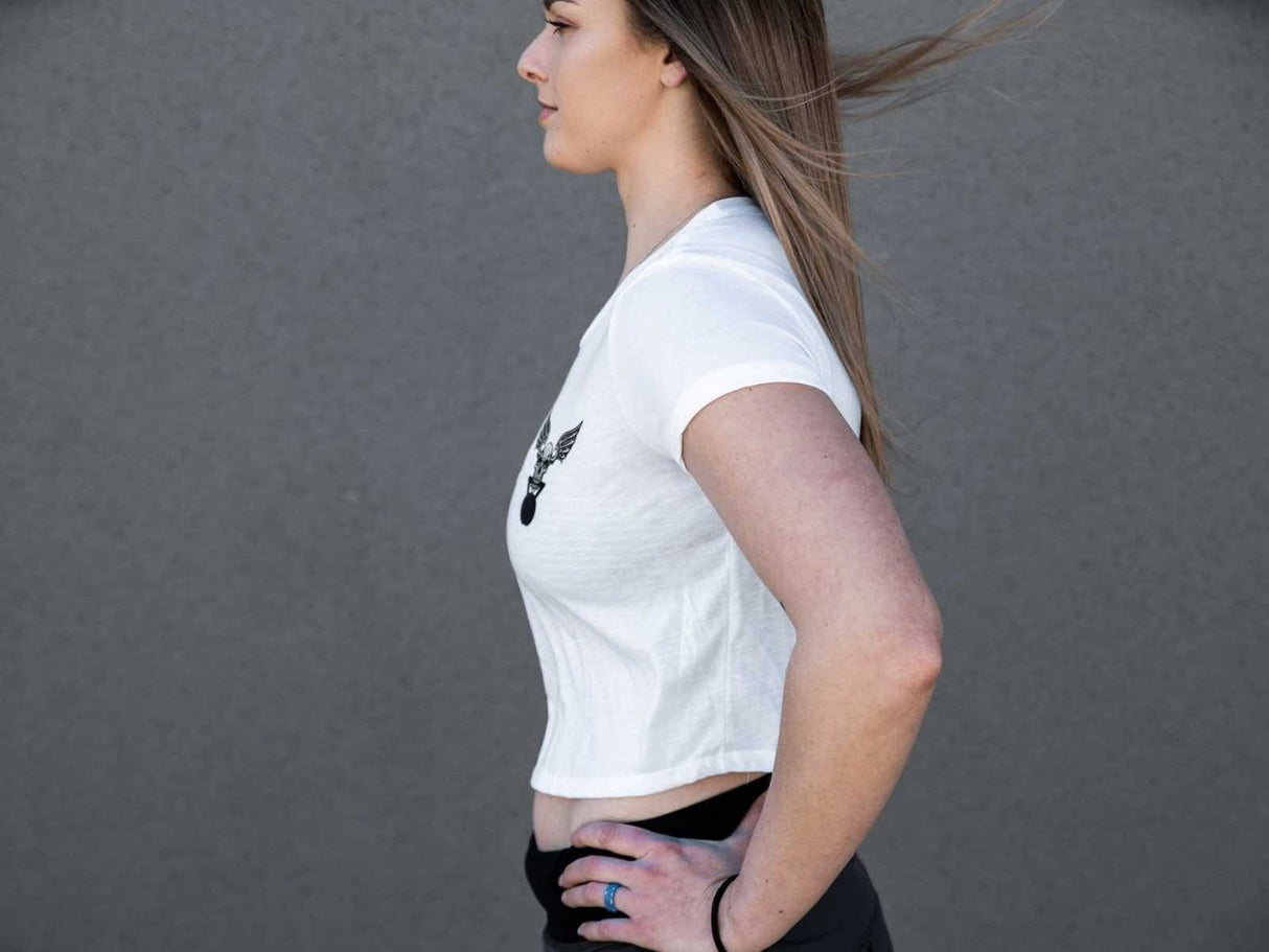 Buy the 2POOD Lift More Talk Less Crop Top - White at HighPowered.ch