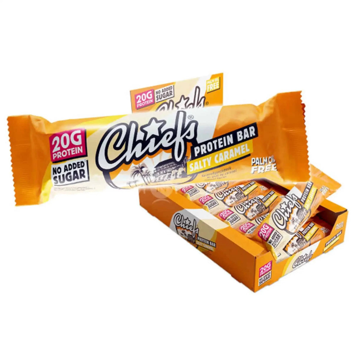 Acheter les barres protéinées Chiefs 12 x 55 g / Caramel salé -  Barres protéinées Chiefs  - Boutique en ligne de fitness