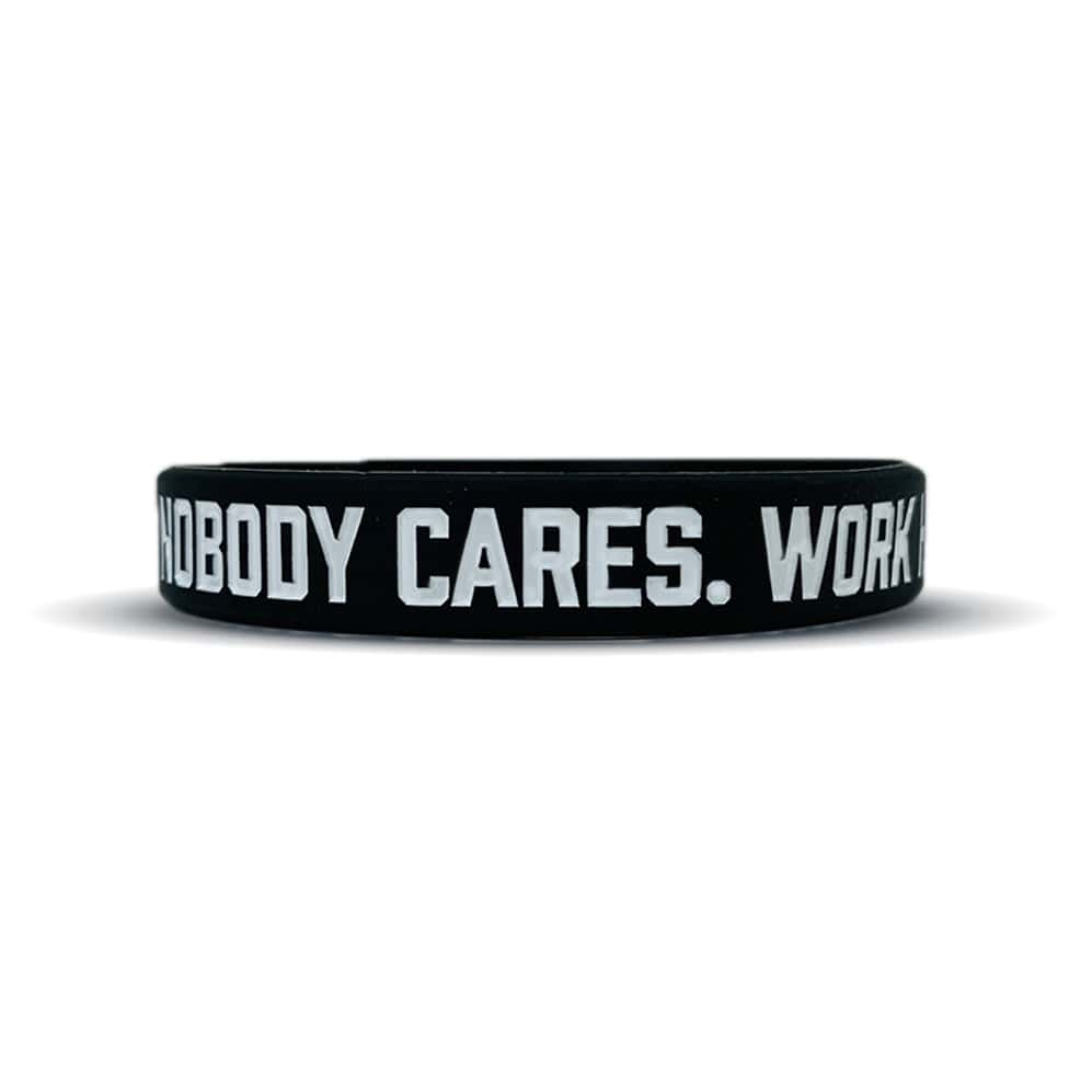 Buy the Elite Athletic Gear "NOBODY CARES. WORK HARDER." Wristband XL (9") at HighPowered.ch