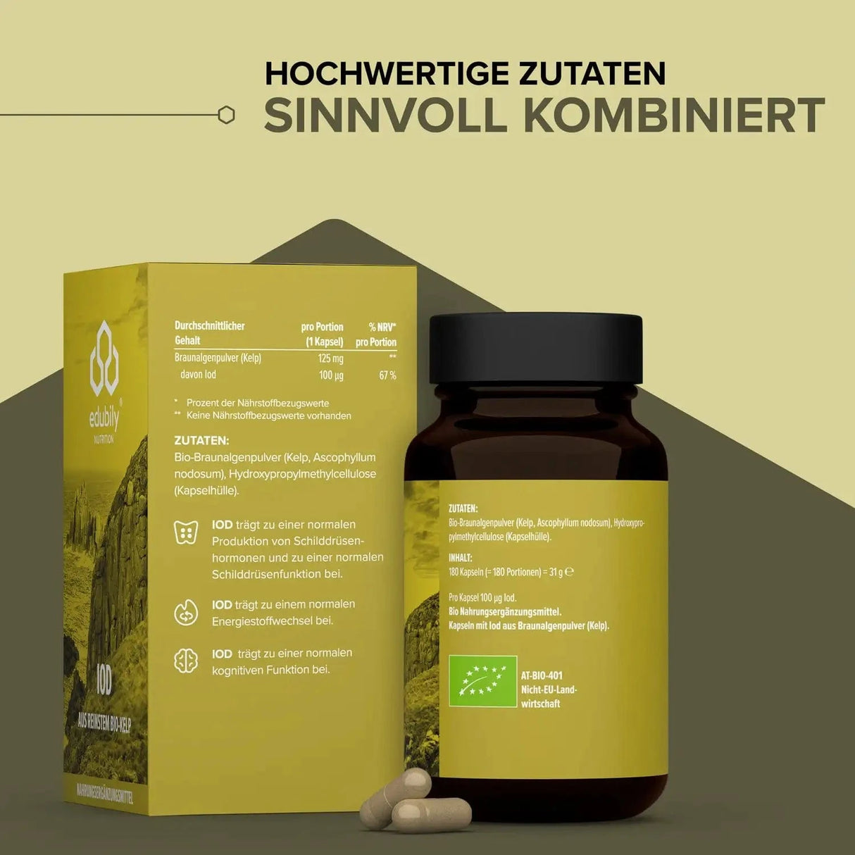 Iod Kapseln – aus reinstem Bio-Kelp kaufen -  edubily Jod  - Fitness Onlineshop
