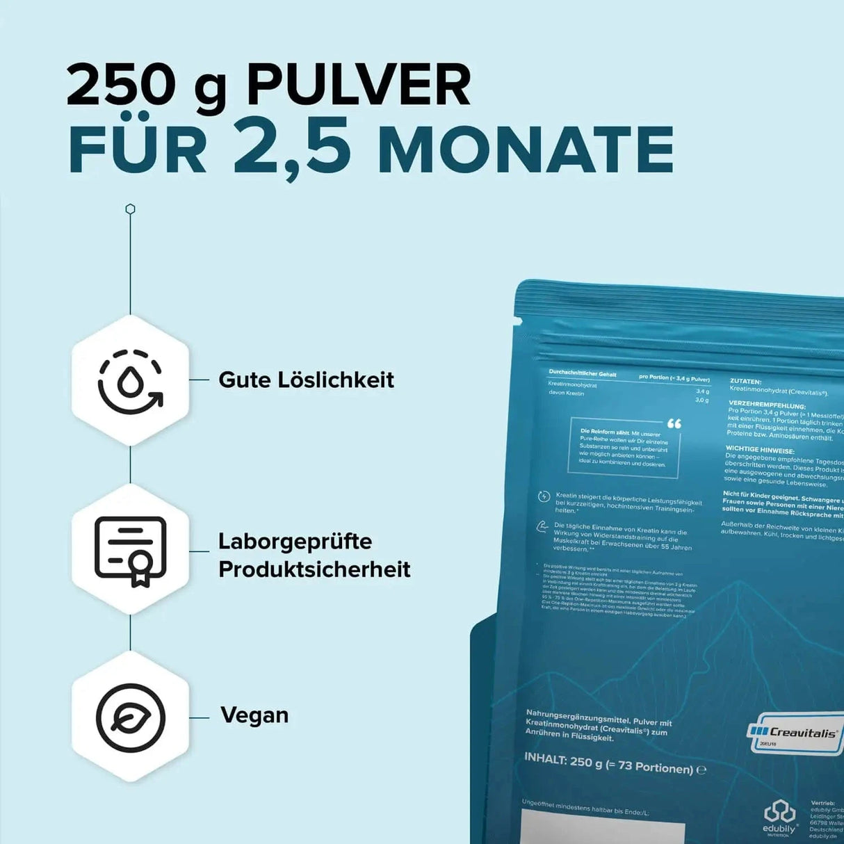 PURE Creatin Pulver Creavitalis® kaufen -  edubily Kreatin  - Fitness Onlineshop
