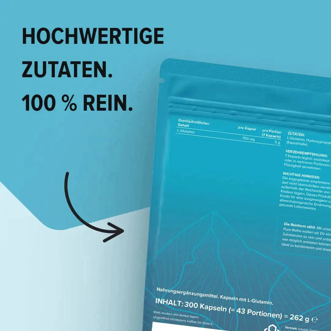 PURE Glutamin Kapseln kaufen -  edubily Glutamin  - Fitness Onlineshop