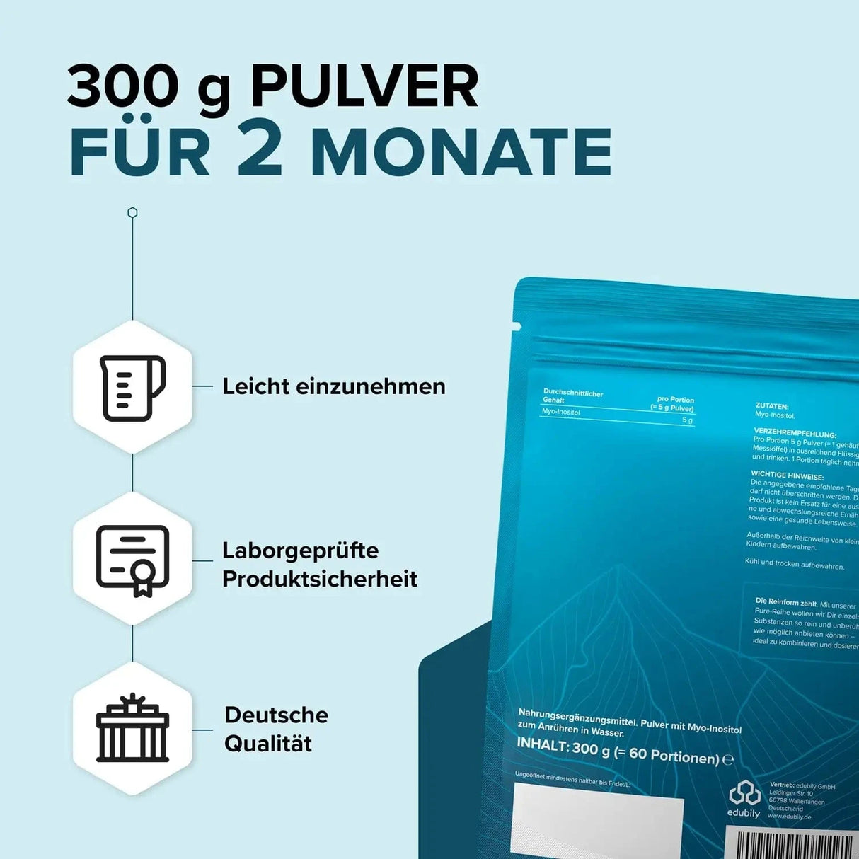 PURE Inositol Pulver kaufen -  edubily Nootropika  - Fitness Onlineshop