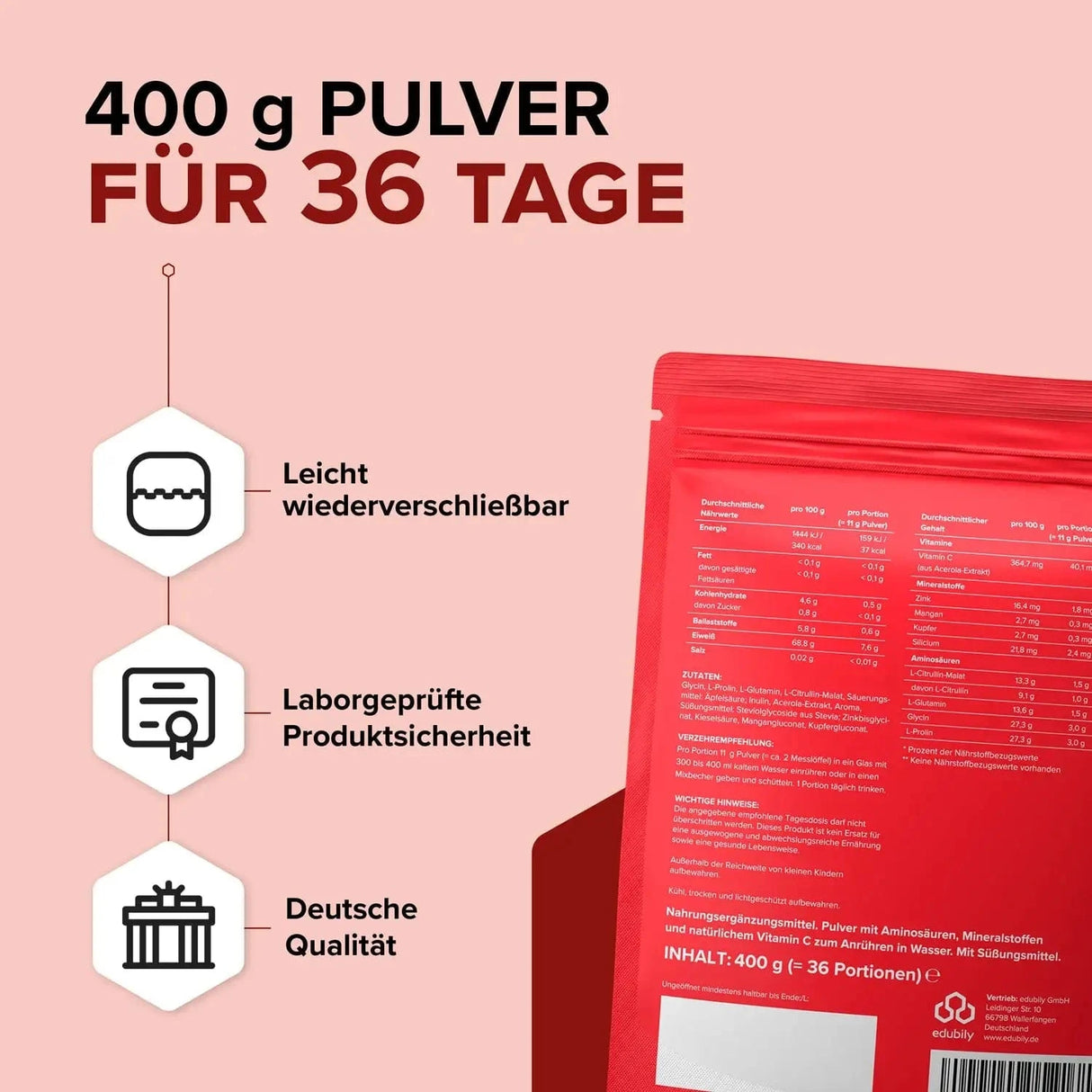 Veganes Kollagen Pulver kaufen -  edubily Vegane Proteinpulver  - Fitness Onlineshop