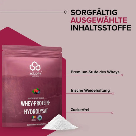 Whey-Hydrolysat Pulver aus Weidemilch Waldbeere kaufen -  edubily Whey Proteinpulver  - Fitness Onlineshop