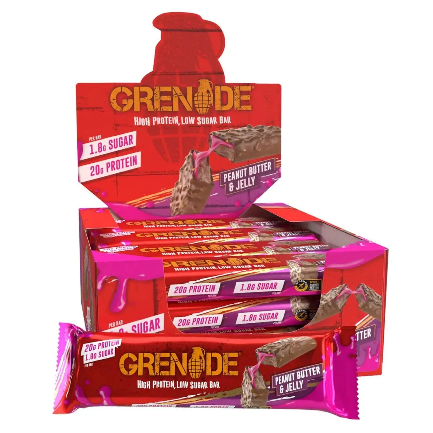Grenade Grenade Protein Bar 12 x 60 g Peanut Butter & Jelly kaufen bei HighPowered.ch