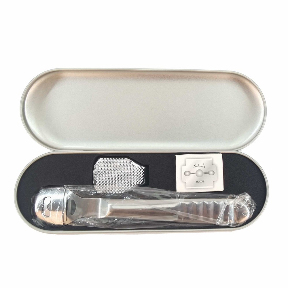 Achetez le kit de râpe à callosités HighPowered avec lime et 10 lames de rechange sur HighPowered.ch