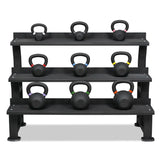 Acheter un ensemble de kettlebells pour débutants avec revêtement en poudre (9 kettlebells de 4 à 28 kg) et support de rangement -  Ensembles de kettlebells HighPowered  - Boutique en ligne de fitness