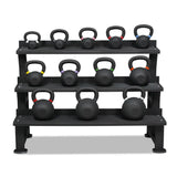 Acheter un ensemble complet de kettlebells avec revêtement en poudre (12 kettlebells de 4 à 40 kg) avec support de rangement -  Ensembles de kettlebells HighPowered  - Boutique en ligne de fitness