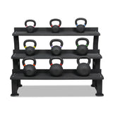 Acheter le lot de kettlebells Elite avec revêtement poudré (9 kettlebells de 8 à 36 kg) avec support de rangement -  Lots de kettlebells HighPowered  - Boutique en ligne de fitness