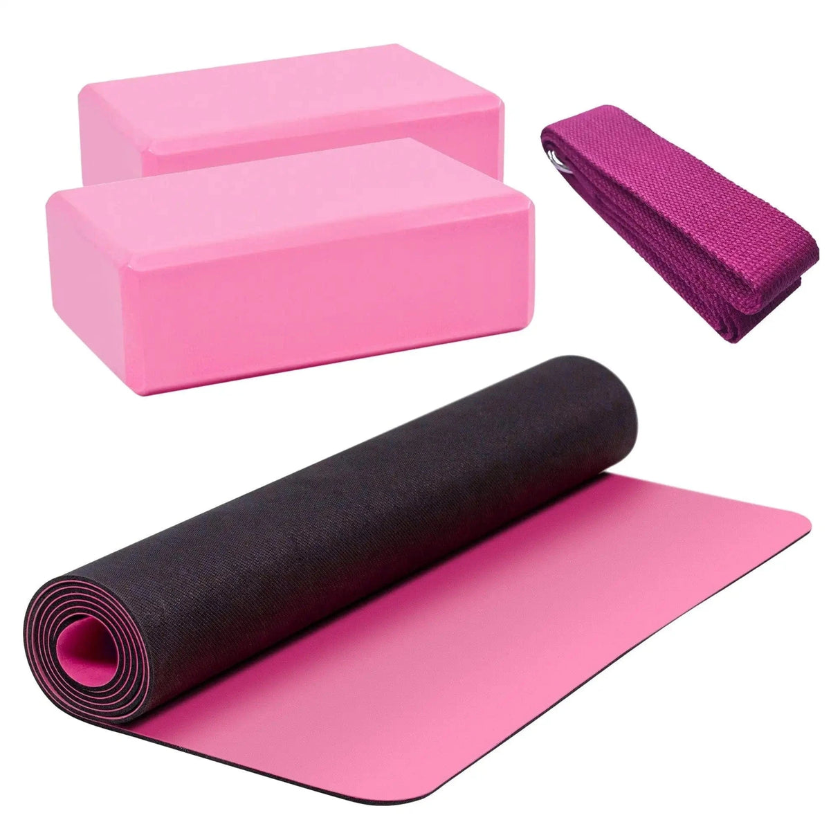 Buy Yoga Set (1 yoga mat, 2 blocks, 1 strap) in Pink - HighPowered Mobility Set - Online Fitness Store