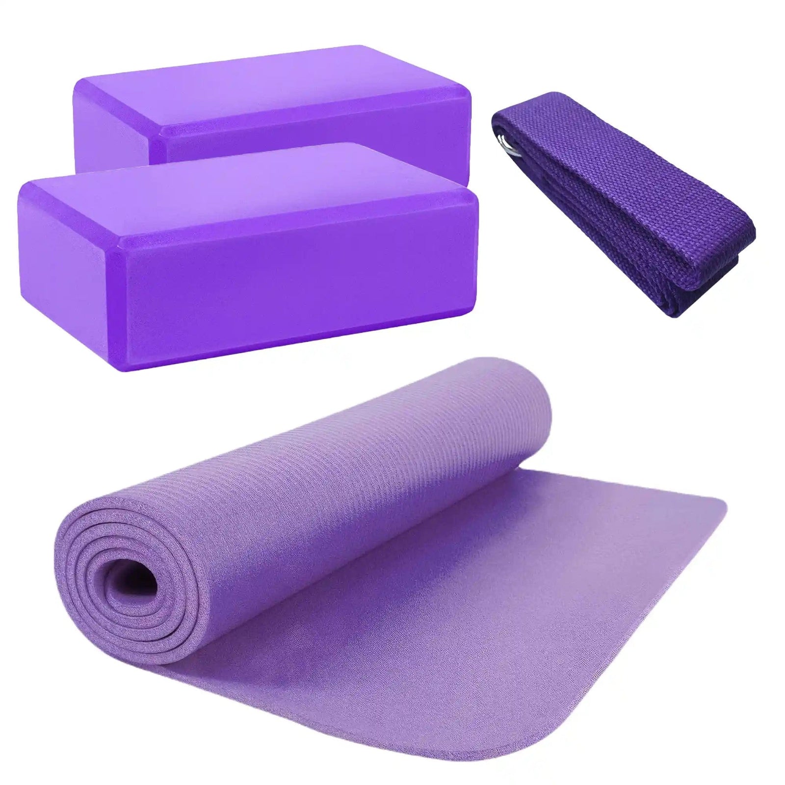 Yoga mat block and strap set sale