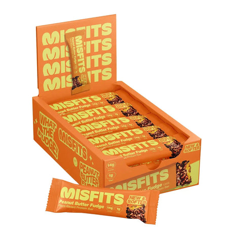 Acheter la barre protéinée végétalienne Misfits Misfits au beurre de cacahuète et au fudge (15 x 50 g) sur HighPowered.ch