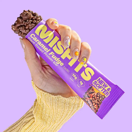 Acheter la barre protéinée végétalienne Misfits Misfits 50 g Caramel Fudge sur HighPowered.ch