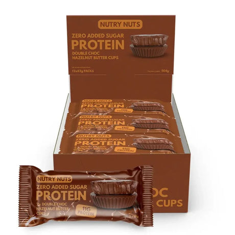 Nutry Nuts Zero Added Sugar - Cups au beurre de cacahuète protéinés 12 x 42 g / Double Choc & Noisette -  Barres protéinées Nutry Nuts  - Boutique en ligne de fitness