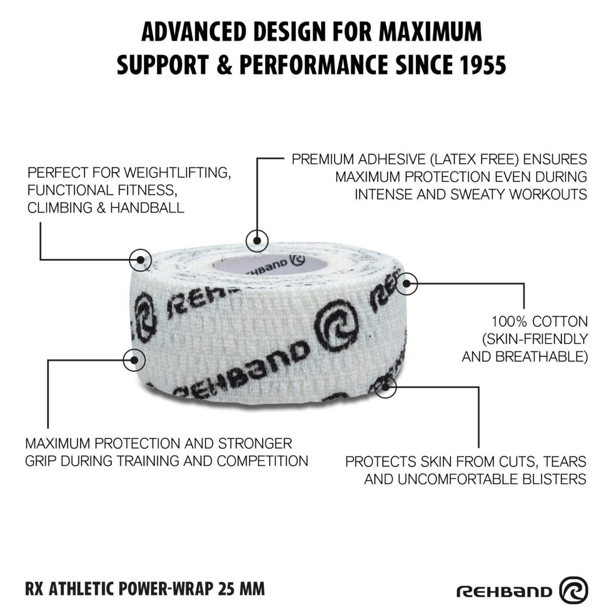 Rehband RX Athletic Power-Wrap 25 mm x 3 Rollen (Gewichtheberband) Weiss kaufen bei HighPowered.ch