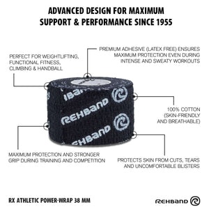 Rehband RX Athletic Power-Wrap 38 mm x 3 Rollen (Gewichtheberband) Schwarz kaufen bei HighPowered.ch