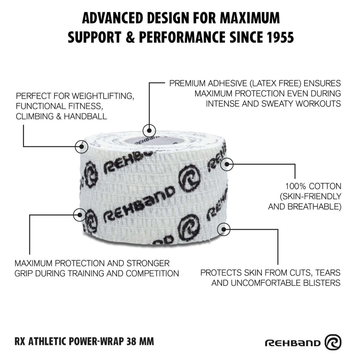 Acquista la fascia da sollevamento pesi Rehband RX Athletic Power-Wrap 38 mm x 3 rotoli (bianca) su HighPowered.ch