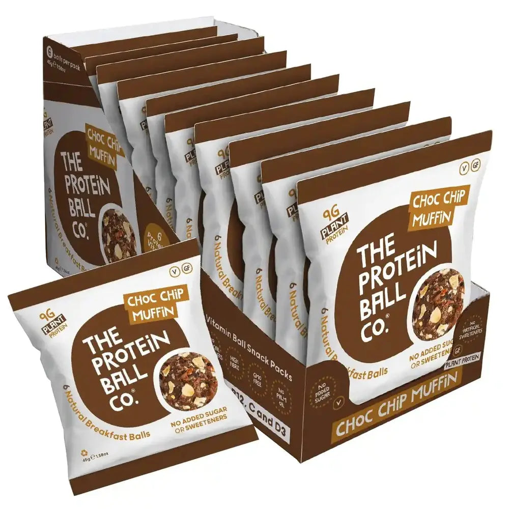 Acheter les boules protéinées et vitaminées « Protein + Vitamin Balls » (Breakfast To-Go) de The Protein Ball Co, 10 x 45 g, saveur muffin aux pépites de chocolat, sur HighPowered.ch