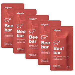BIO Beef Bar Preiselbeeren mit Roter Bete / 5 x 35 g kaufen -  Vilgain Fleischsnacks  - Fitness Onlineshop