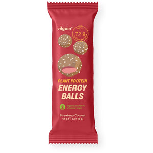 BIO Plant Protein Energy Balls Erdbeere mit Kokosnuss / 45 g (3 x 15 g) kaufen -  Vilgain Fitness Snacks  - Fitness Onlineshop