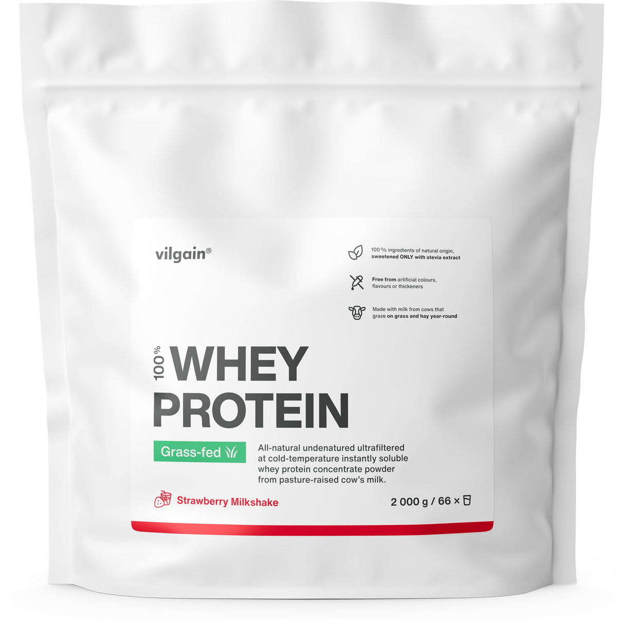 Grass-Fed Whey Protein Erdbeer Milchshake / 2'000 g kaufen -  Vilgain Whey Proteinpulver  - Fitness Onlineshop