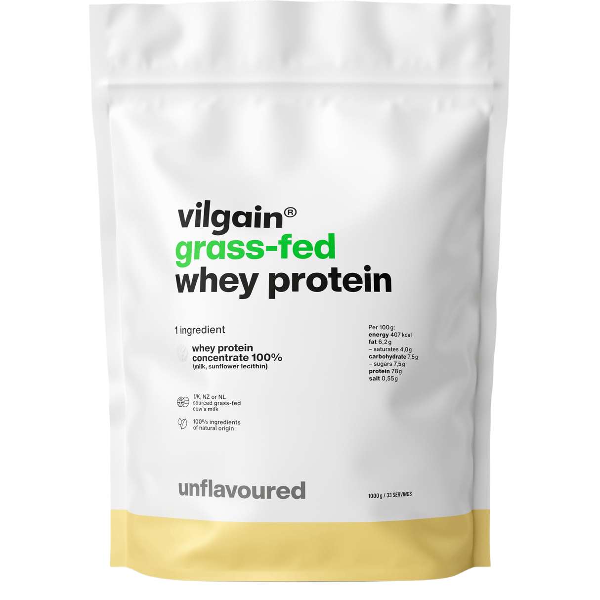 Grass-Fed Whey Protein Ohne Geschmack / 1'000 g kaufen -  Vilgain Whey Proteinpulver  - Fitness Onlineshop