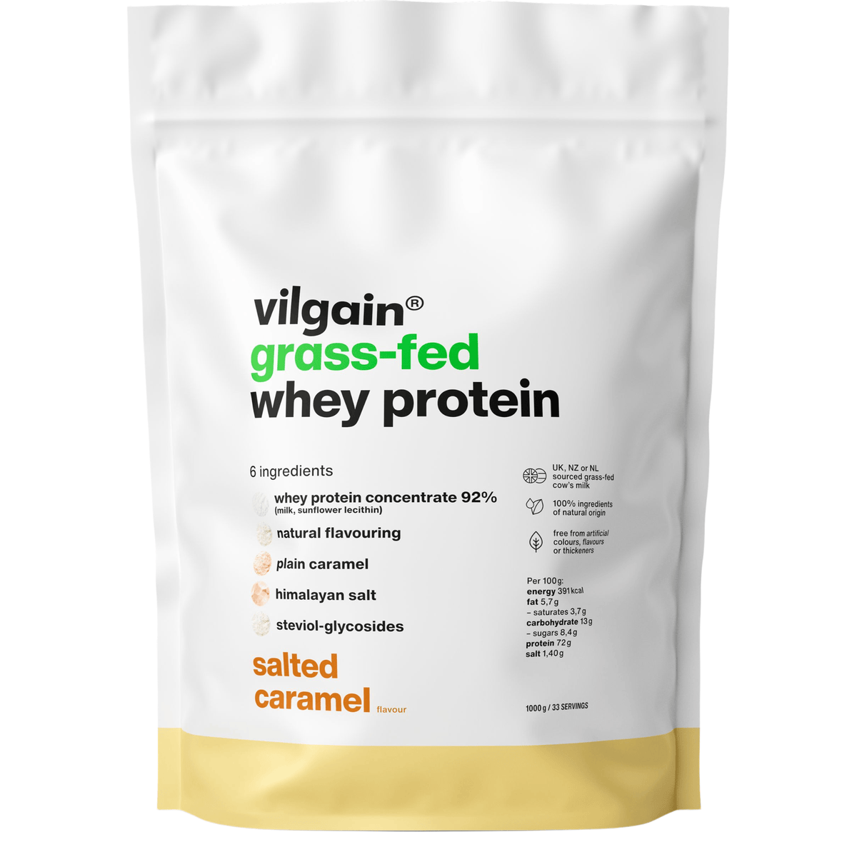 Grass-Fed Whey Protein Salzkaramell / 1'000 g kaufen -  Vilgain Whey Proteinpulver  - Fitness Onlineshop